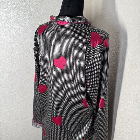 Victorias Secret L/G Black & White Houndstooth Pajama Set With Pink Heart Accent - Picture 8 of 9